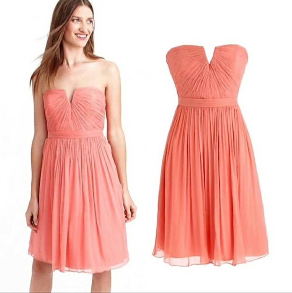 J. Crew coral 100% silk chiffon strapless dress